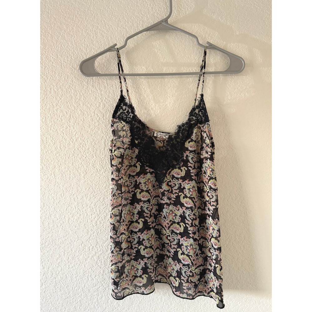 Free People Intimately Paisley Lace Trim‎ Cami Tank Top Black Pink Size XS Fairy
